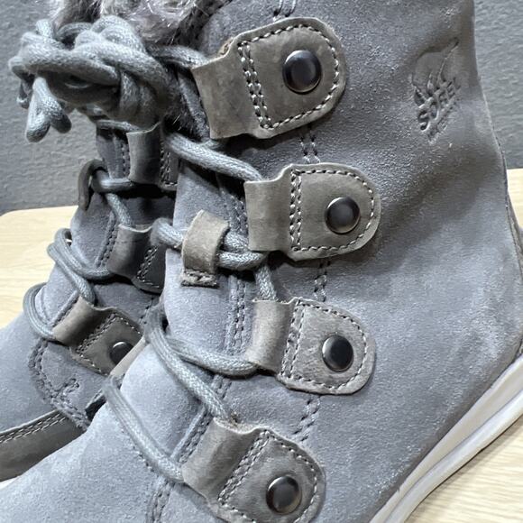 Sorel Explorer Joan Waterproof Gray Suede Lace Up Mid Bootie Womens Size 7 - Picture 8 of 12